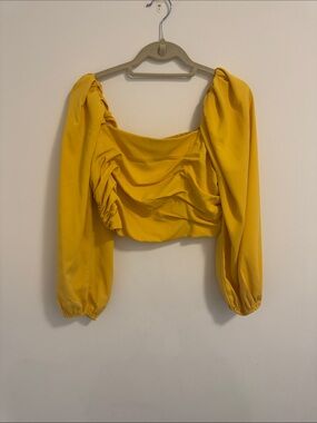 Ruched Yellow Long-Sleeve Crop Top
